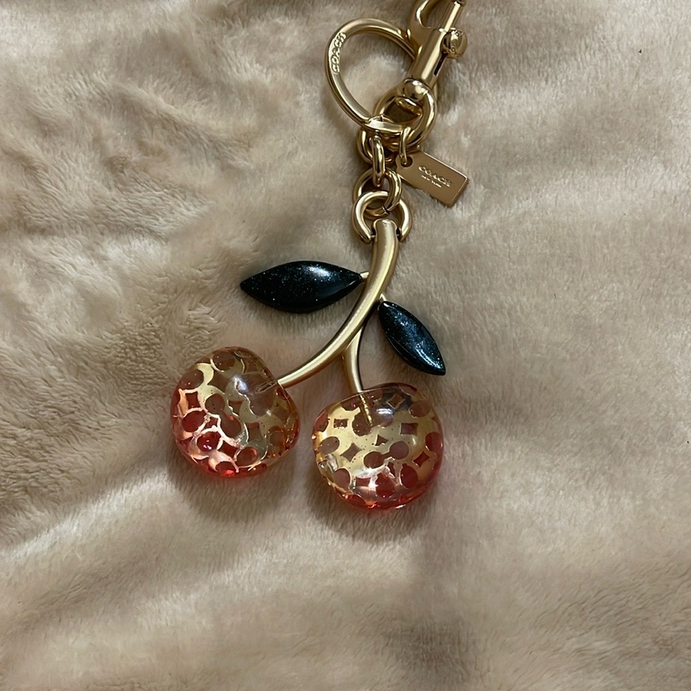 Authentic Coach Cherry Keychain with Gold and Red Accents